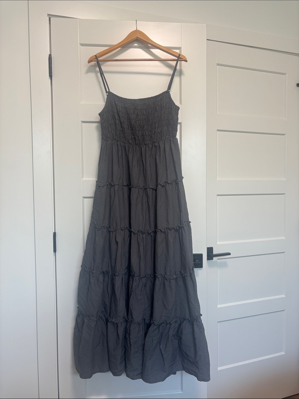 SHEIN Charcoal Gray Smocked Tiered Maxi Dress